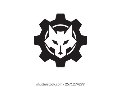 Wolf Head Gear Logo Design Template Vector Illustration