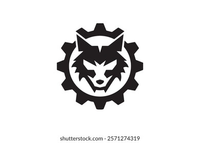 Wolf Head Gear Logo Design Template Vector Illustration