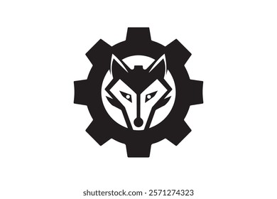 Wolf Head Gear Logo Design Template Vector Illustration