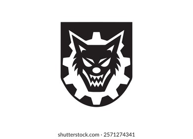 Wolf Head Gear Logo Design Template Vector Illustration