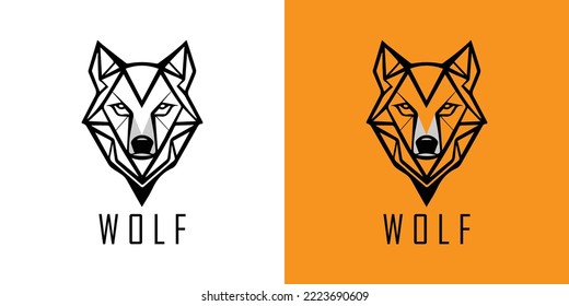 Wolf Head Geometric Icon Design, Wolf Portrait Lineart Tatto, Logo and Emblem Illustration 