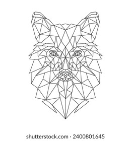 Wolf head, geometric polygonal animal illustration, outline. Poster, logo, wall art. Line art, vector