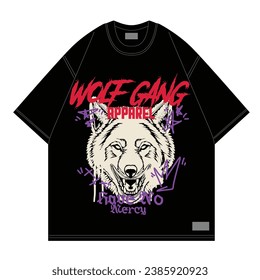 Wolf head graffiti style streetwear tshirt design and merch