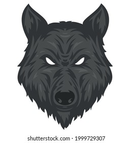 Wolf head in hand drawn sketch color style isolated on white background. Modern graphic design element for label or print. Vector art illustration.