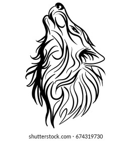 Wolf head howl design tribal tattoo vector Sketch tattoo howling wolf black and white