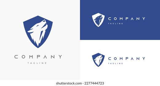 Wolf Head Howl Howling in Shield Strong Defend Protect Secure Security Logo Design Concept Vector Template for Brand Business Company