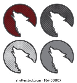 Wolf Head Howling In Front Of The Moon Vector Illustration. Wolf Head. Silhouette Head Howling Wolf Isolated On White Background