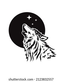 Wolf head howling in front of the moon vector illustration