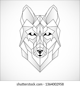 Wolf head icon. Abstract triangular style. Contour for tattoo, logo, emblem and design element. Hand drawn sketch of a wolf