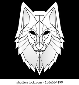 Wolf head icon. Abstract triangular style. Contour for tattoo, emblem, logo and design element. Hand drawn sketch of a wolf