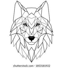 Wolf head icon. Abstract triangular style. Contour for tattoo, logo, emblem and design element. Hand drawn sketch of a wolf