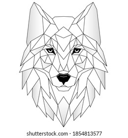 Wolf head icon. Abstract triangular style. Contour for tattoo, logo, emblem and design element. Hand drawn sketch of a wolf