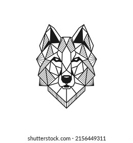 Wolf head icon. Abstract triangular style. Contour for tattoo, logo, emblem and design element.