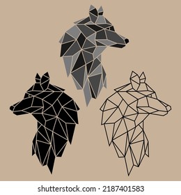 Wolf head icon. Abstract triangular style. Contour for tattoo, emblem, logo and design element.