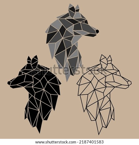 Wolf head icon. Abstract triangular style. Contour for tattoo, emblem, logo and design element.