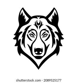 Wolf Head Icon in black and white. Vector illustration for mascot and T-shirt graphic. Wolf or dog Face sign isolated on white