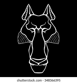 Wolf Head Icon black and white. The illustration in style of heraldry. Print for a mascot and T-shirt or game graphic. Can be used for tattoo.