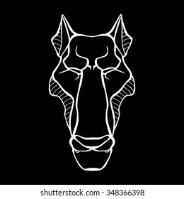 Wolf Head Icon black and white. The illustration in style of heraldry. Print for a mascot and T-shirt or game graphic. Can be used for tattoo.