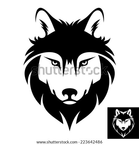 Wolf Head Icon in black and white. This is vector illustration ideal for a mascot and T-shirt graphic. Inversion version included.
