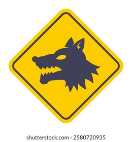 wolf head icon on yellow background. beware of evil dog.