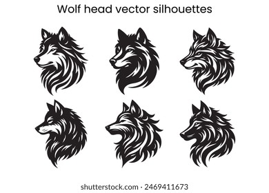 Wolf head icon silhouette set vector illustration