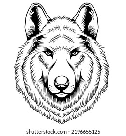 wolf head illustration in black and white