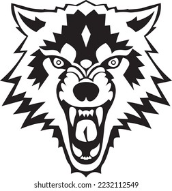 Wolf head illustration Logo Design. Wolf mascot vector art. Frontal symmetric image of a wolf looking dangerous.wolf face