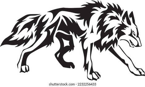 Wolf head illustration Logo Design. Wolf mascot vector art. Frontal symmetric image of a wolf looking dangerous.wolf face