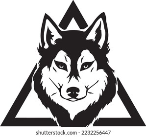 Wolf head illustration Logo Design. Wolf mascot vector art. Frontal symmetric image of a wolf looking dangerous.wolf face