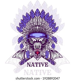 wolf head indian native illustration for your merchandise or business