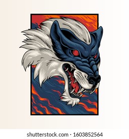 Wolf head japan style illustration