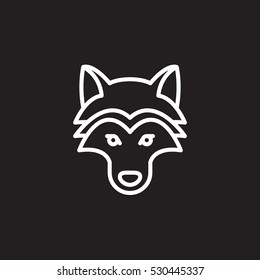 Wolf head line icon, outline vector sign, linear pictogram isolated on black. Symbol, logo illustration