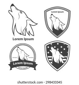 wolf head for logo, american symbol, simple illustration, sport team emblem, design elements