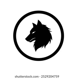 logotipo cabeça de lobo em um círculo preto e branco