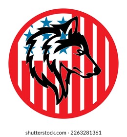 Wolfskopflogo kombiniert mit amerikanischer Flagge