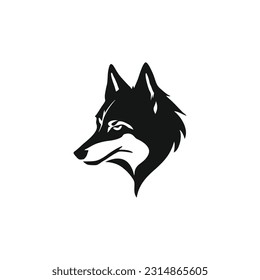 Wolf head logo of coyote face silhouette icon. dog clip art fox hunter predator wildlife symbol, isolated on white background.