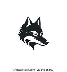 Wolf head logo of coyote face silhouette icon. dog clip art fox hunter predator wildlife symbol, isolated on white background.
