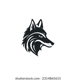Wolf head logo of coyote face silhouette icon. dog clip art fox hunter predator wildlife symbol, isolated on white background.