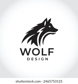 Wolf head logo design. Abstract wild animal emblem, Modern wolf silhouette logo. Vector illustration template, Wild animal logo. Wolf silhouette icon,