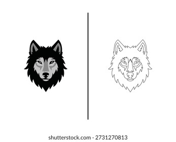 Wolf Head Logo Design – Black and White Line Art Wild Animal Mascot Icon