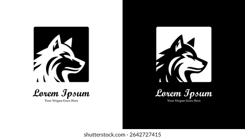 Wolf head logo design combined with square