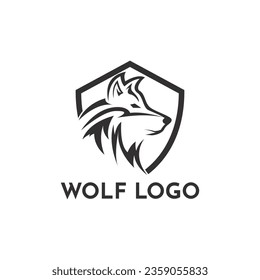 Wolf head logo design creative idea with shield