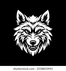 Wolf head logo design emblem vector illustration template black and white hand draw abstract