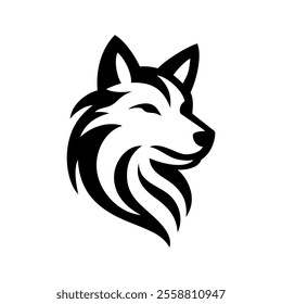 Wolf head logo design emblem vector illustration template black and white hand draw abstract