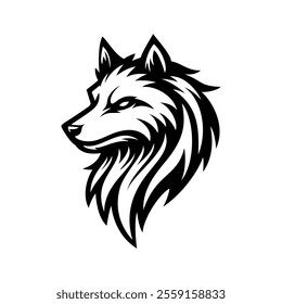 Wolf head logo design emblem vector illustration template black and white hand draw abstract