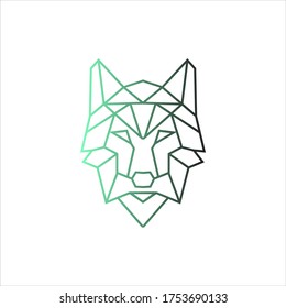 Wolf Head Logo Design Line Art, Triangle Shape Animal Vector Icon Graphic Element Idea