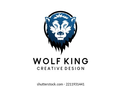 Wolf head logo design with silhouette in circle