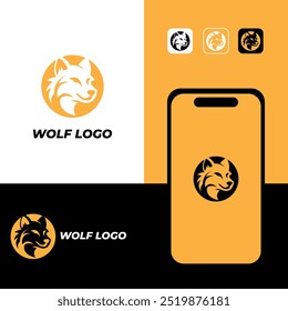 Wolf Head Logo Design Template, Web Layout Phone