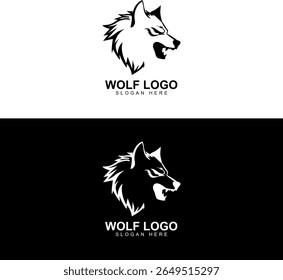 Wolf Head Logo Design Vector Monochrome