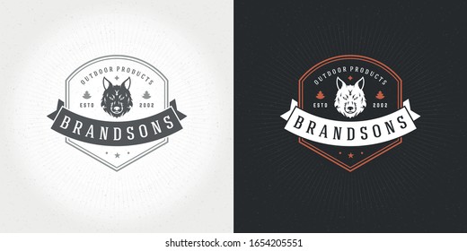 Wolf head logo emblem vector illustration silhouette for shirt or print stamp. Vintage typography badge or label design.